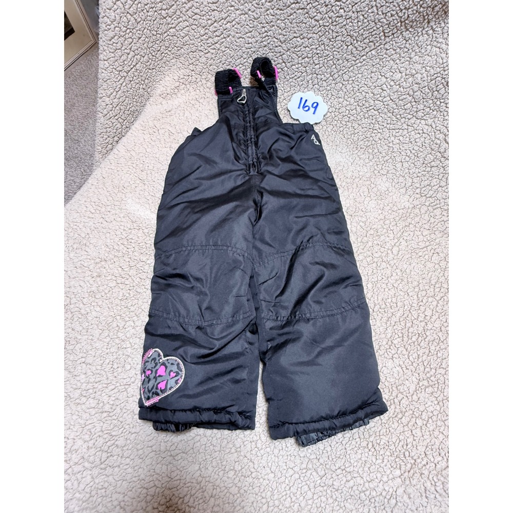 Arctic Quest Toddler Girls Black Snow Bibs Overalls Pink Heart Size 2T
